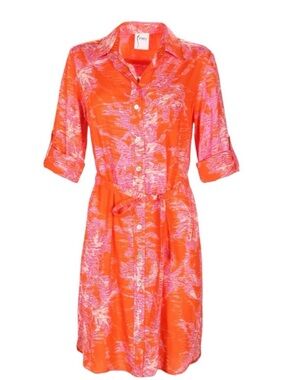 Finley | Vibrant Orange And Pink Abstract Print  | Alex Dress l Rayon | Size XL
